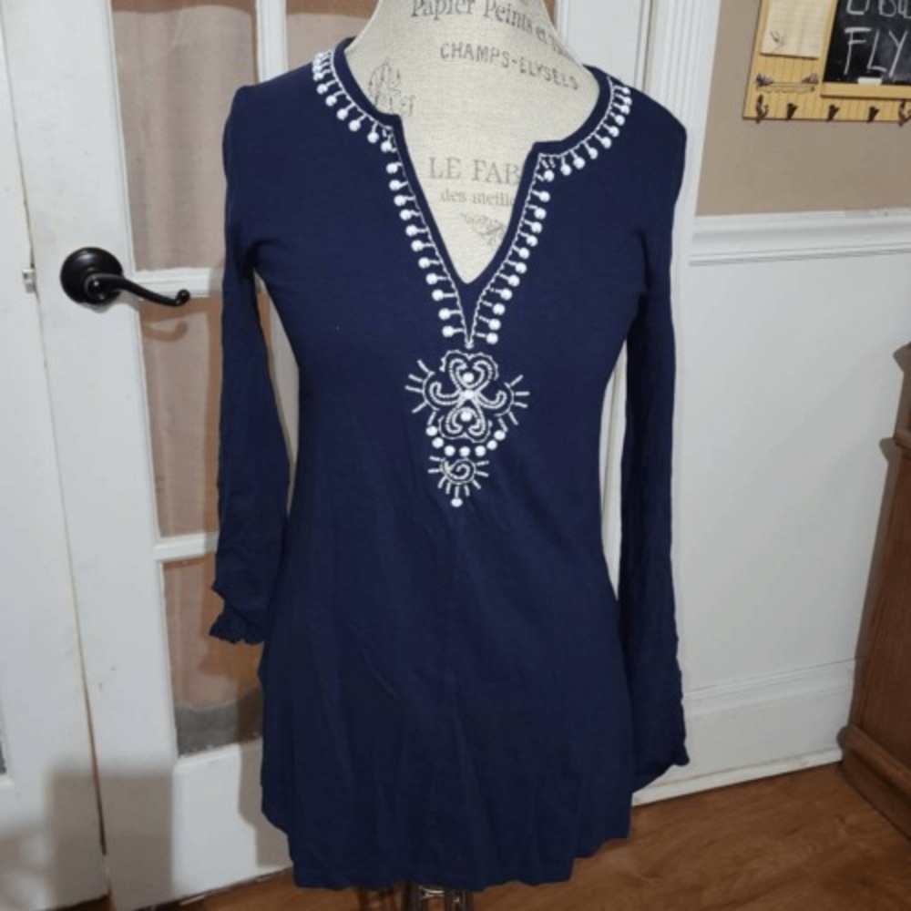 Lilly Pulitzer Womens True Navy Embroidered Eliana Tunic‎ Top Small